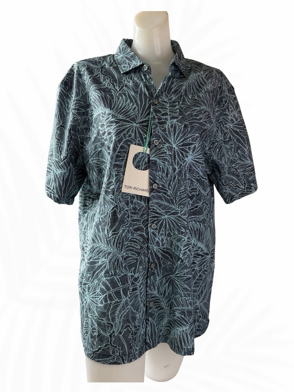 Tori Richard NWT Tropical Leaf Hawaiian Aloha Shirt Black Blue made in Hawaii